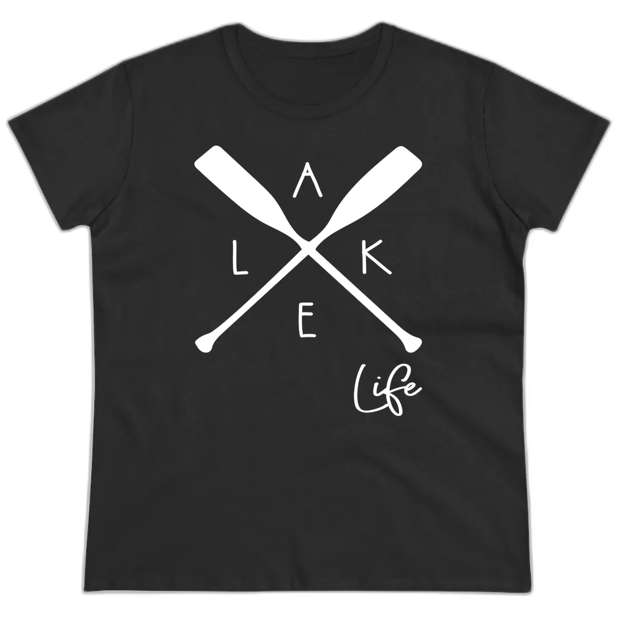 Lake Life Crossed Oars Design Ladies Tee in Black