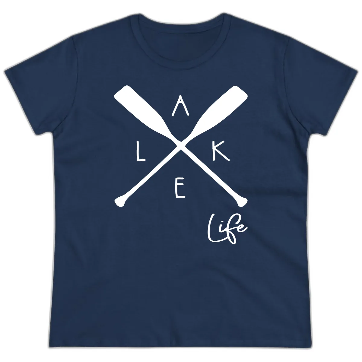 Lake Life Crossed Oars Design Ladies Tee in Navy