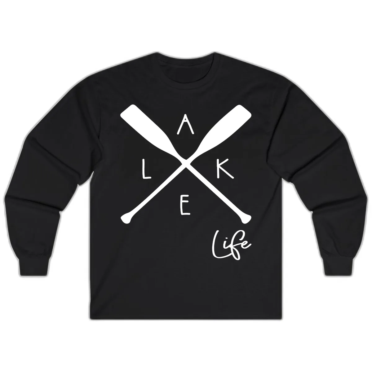 Lake Life Crossed Oars Design Long Sleeve in Black