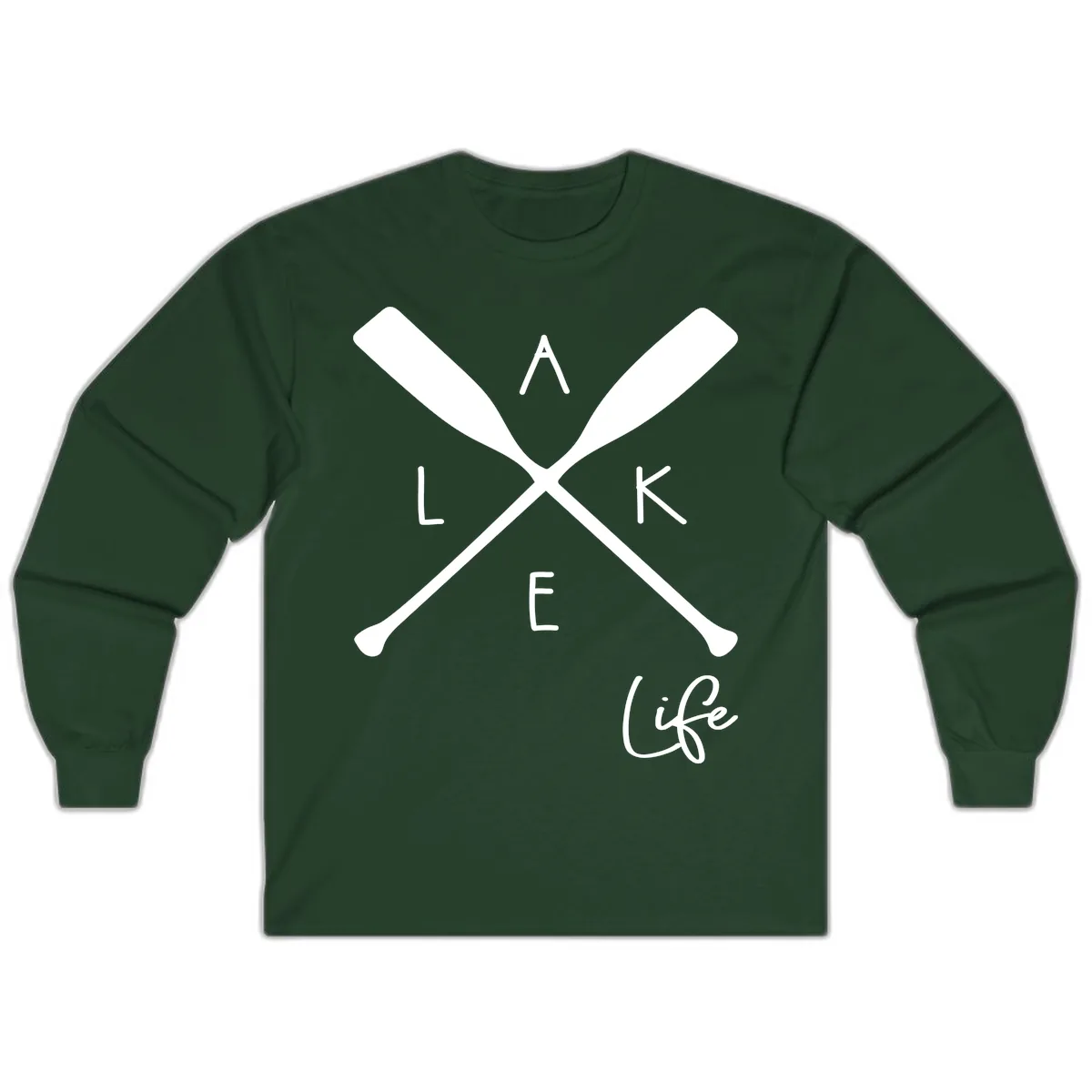 Lake Life Crossed Oars Design Long Sleeve in Forest Green