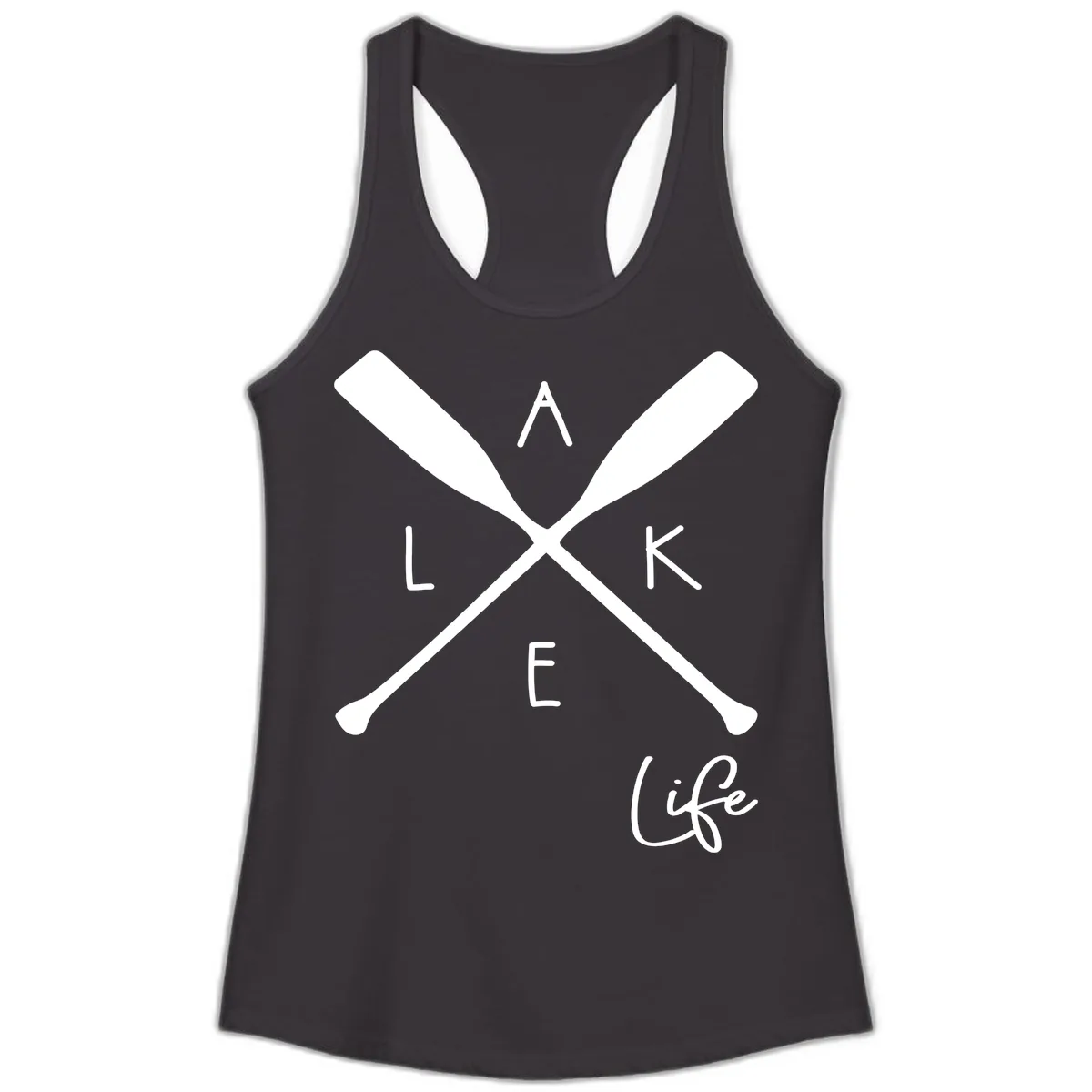 Lake Life Crossed Oars Design Ladies Tank in Black