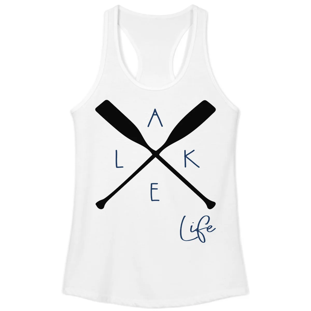 Lake Life Crossed Oars Design Ladies Tank in White