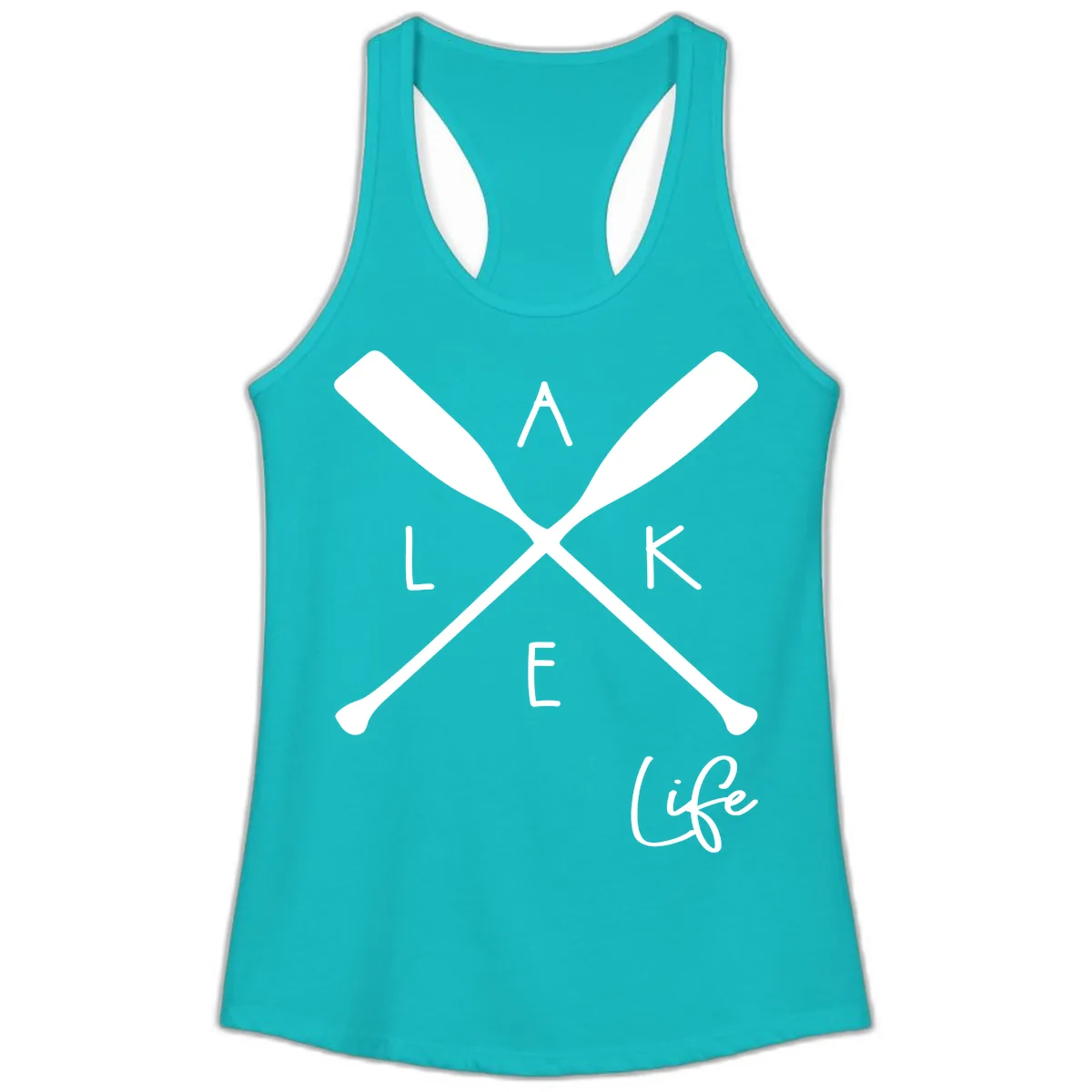 Lake Life Crossed Oars Design Ladies Tank in Tahiti Blue