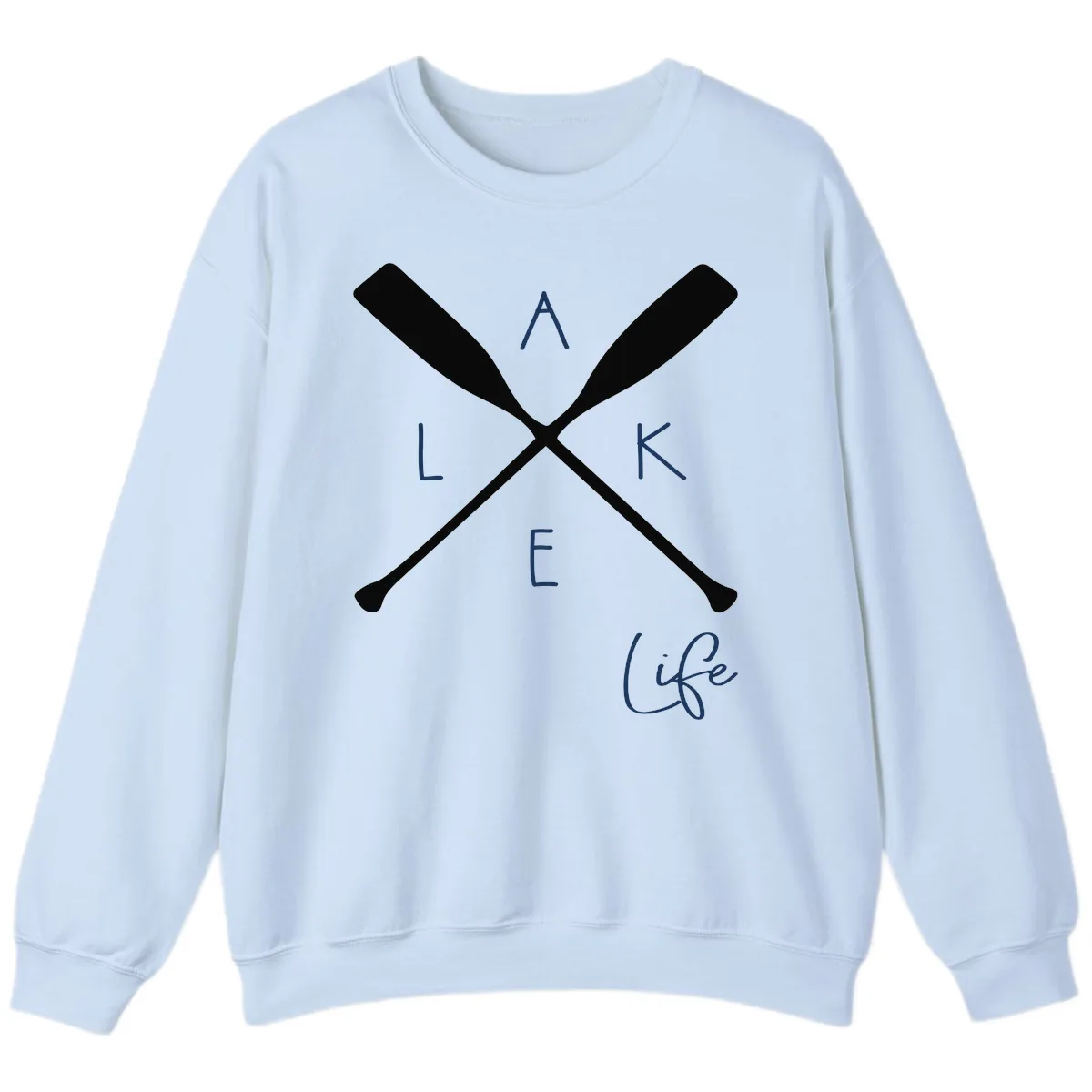 Lake Life Crossed Oars Design Sweatshirt in Light Blue