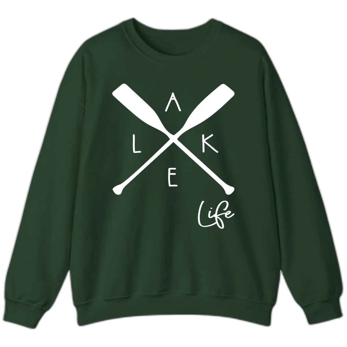 Lake Life Crossed Oars Design Sweatshirt in Forest Green