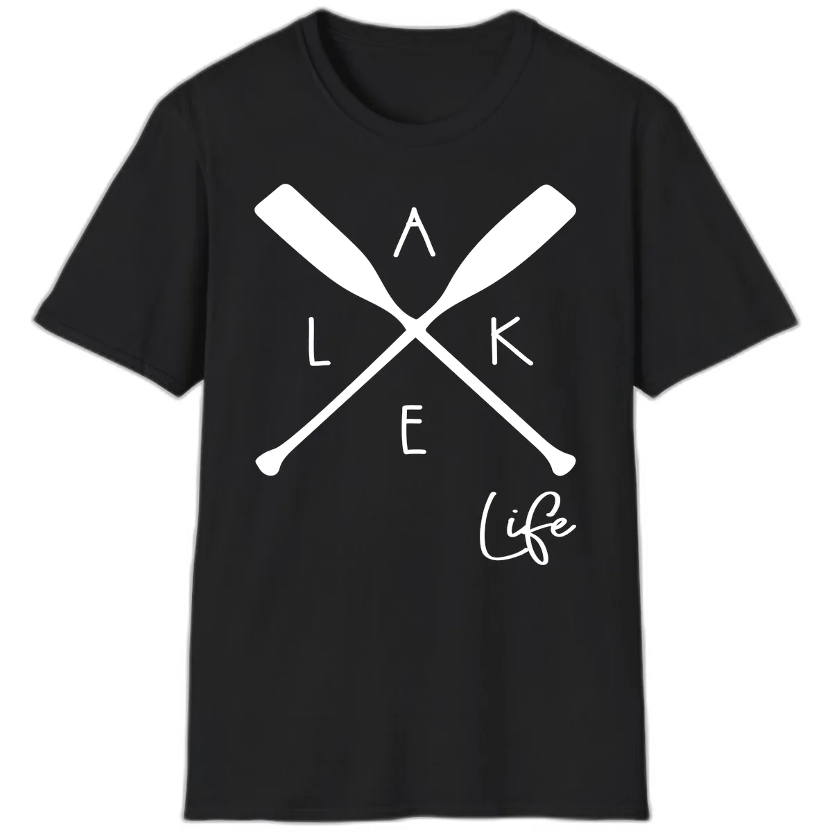 Lake Life Crossed Oars Design T-Shirt in Black