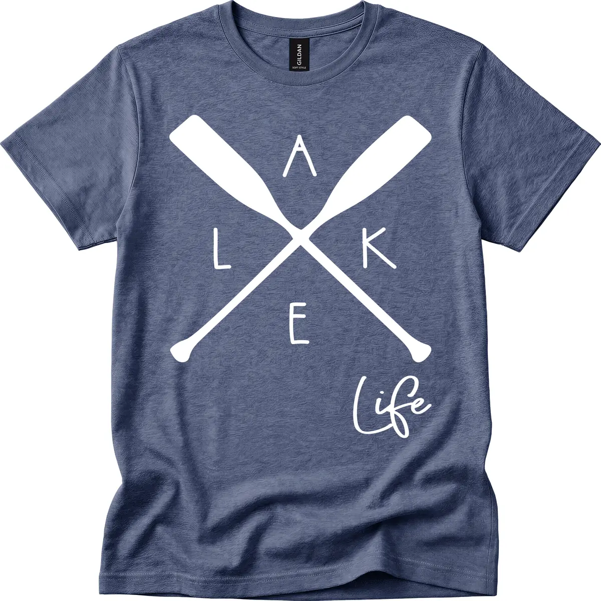 Lake Life Crossed Oars Design T-Shirt in Heather Navy