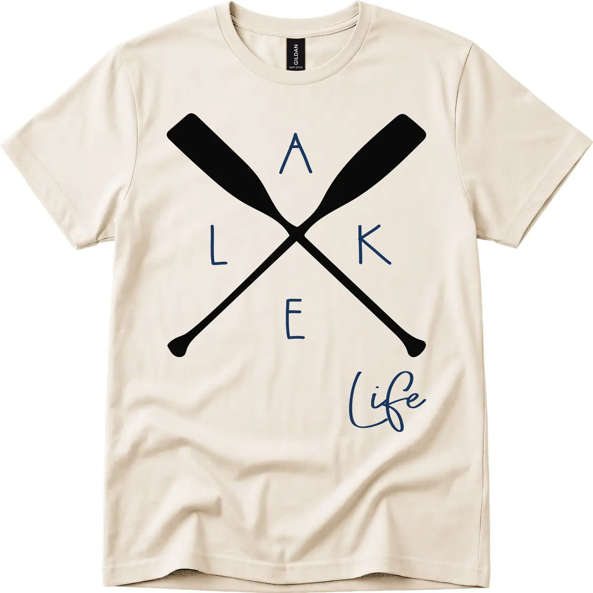 Lake Life Crossed Oars Design T-Shirt in Natural