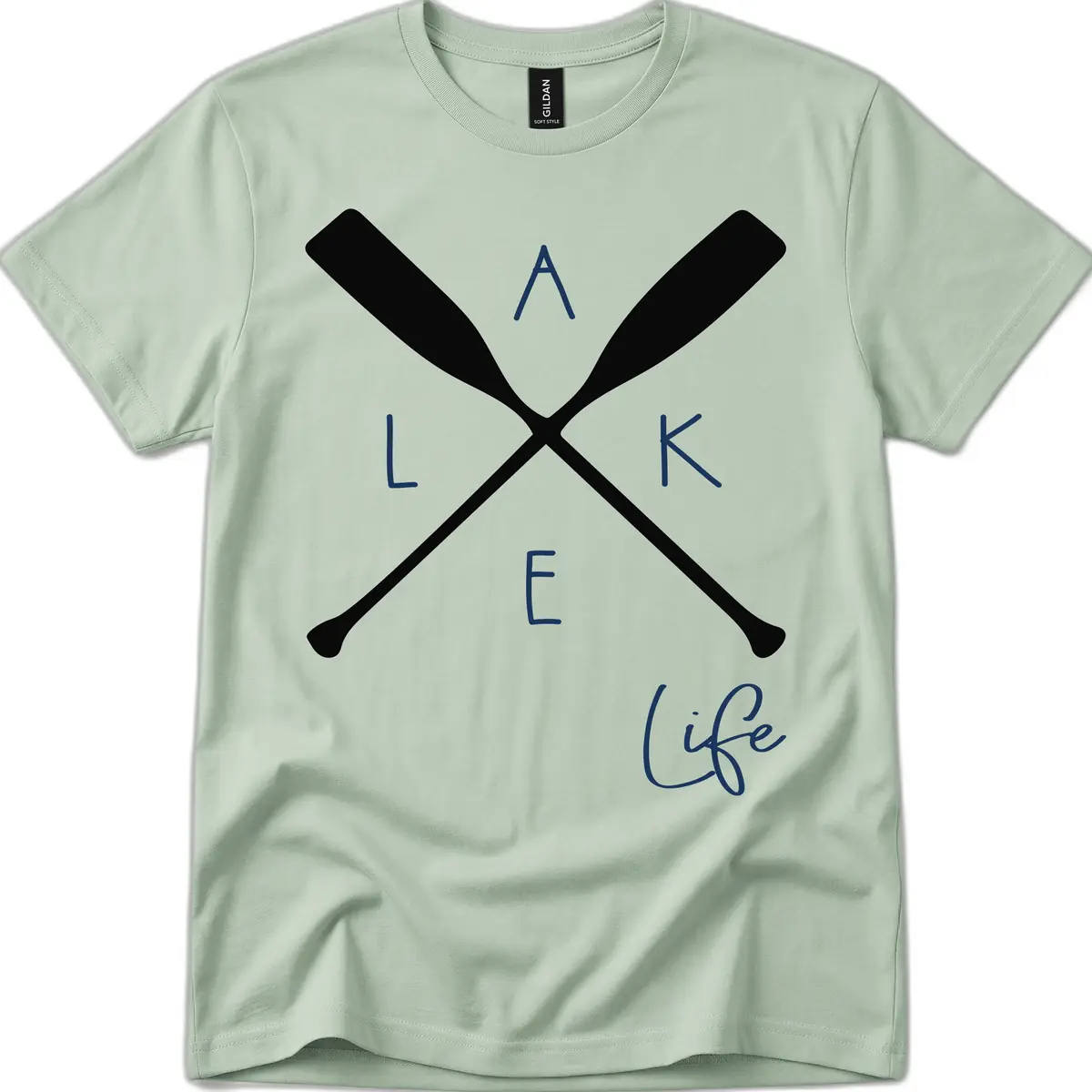 Lake Life Crossed Oars Design T-Shirt in Sage