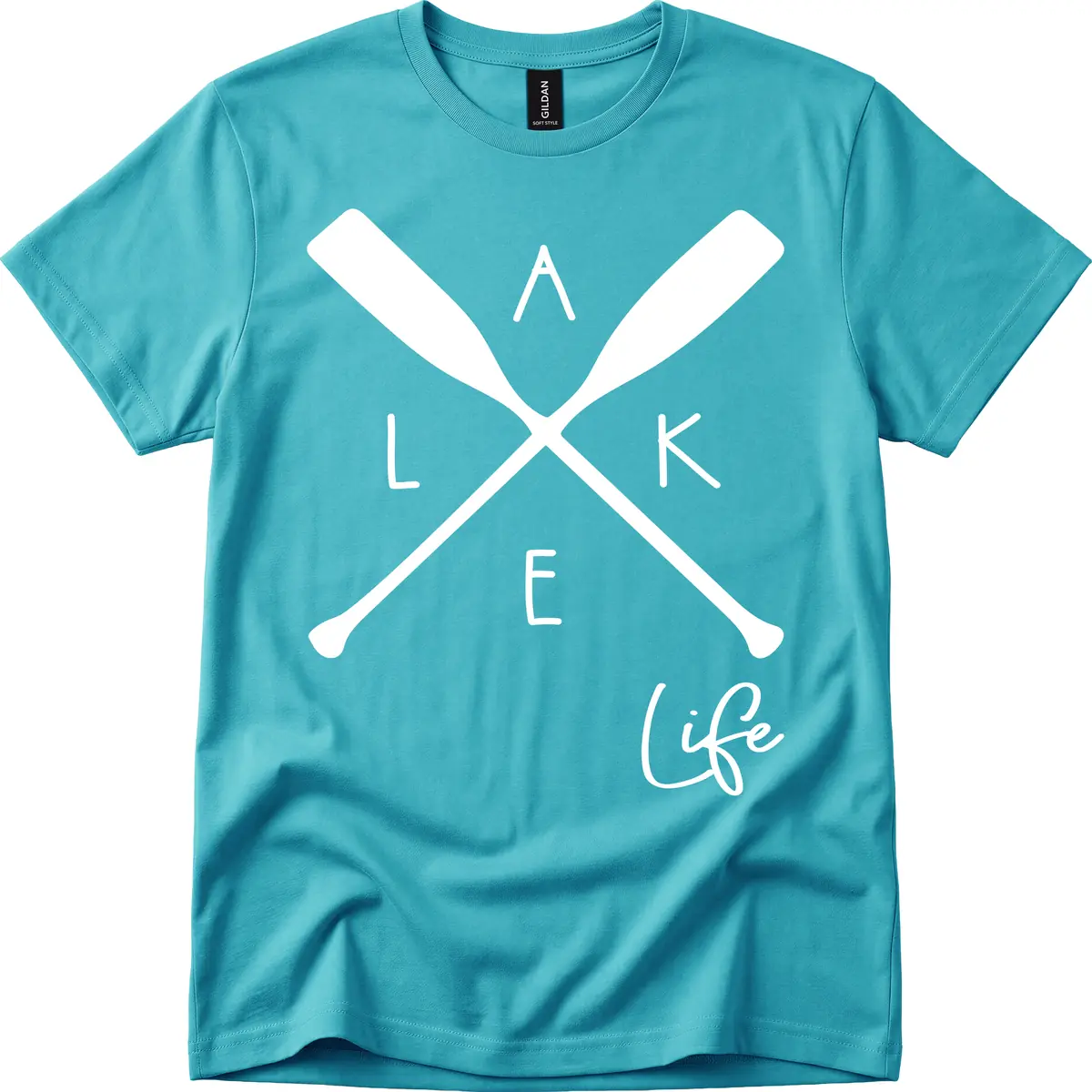 Lake Life Crossed Oars Design T-Shirt in Tropical Blue