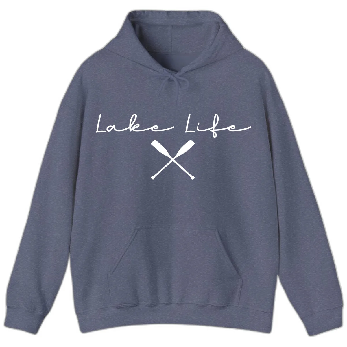 Lake Life With Oars Design Hoodie in Heather Navy