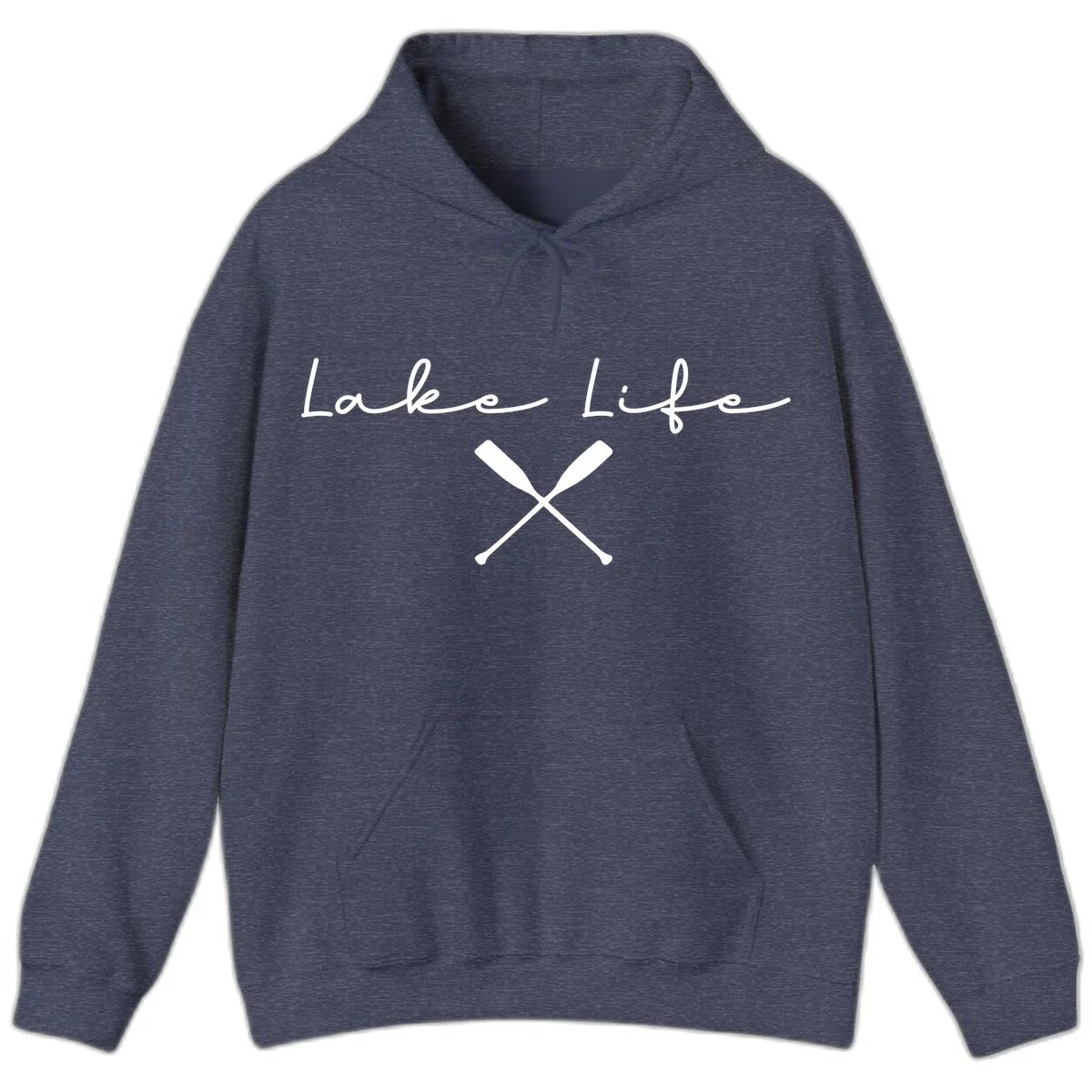 Lake Life With Oars Design Hoodie in Heather Sport Dark Navy