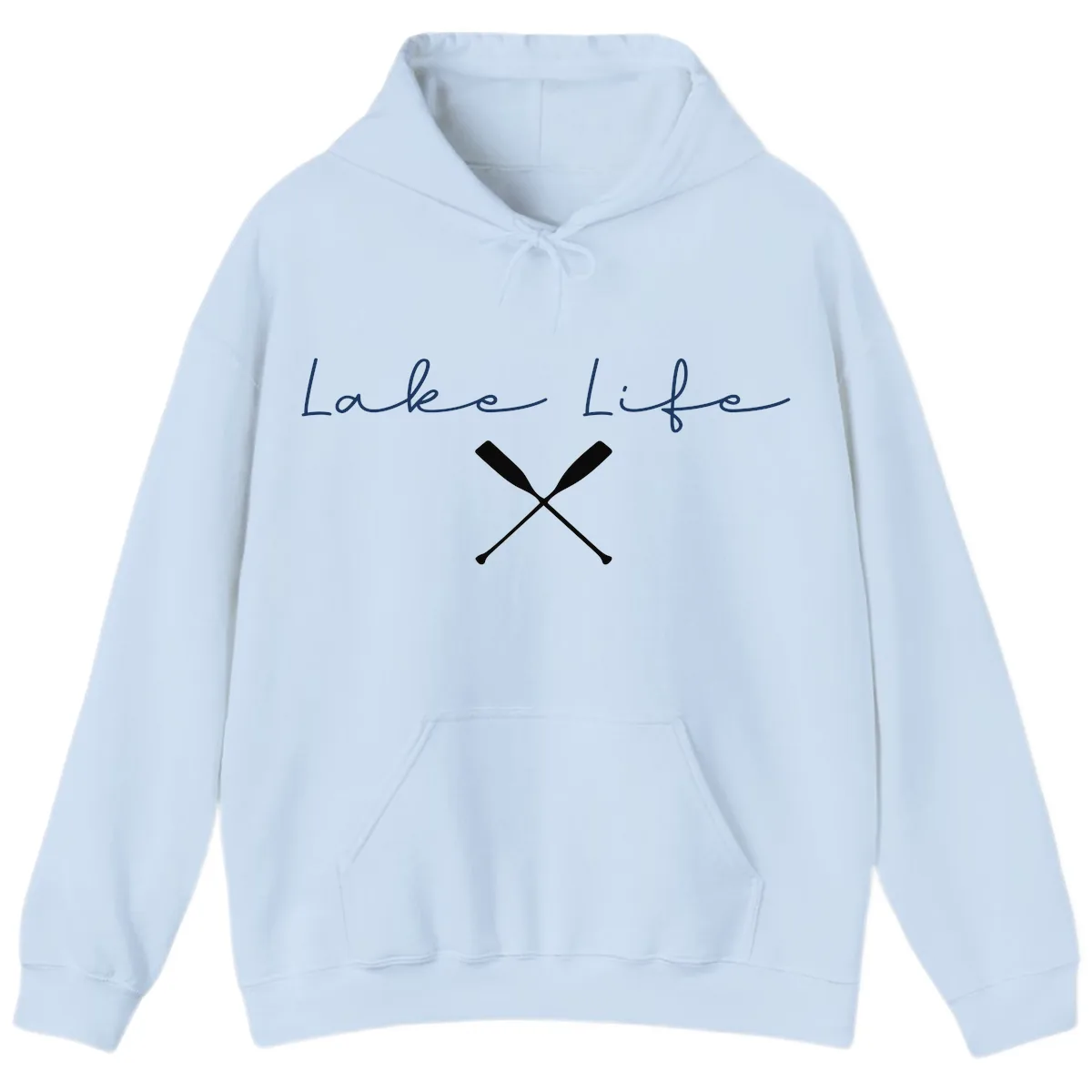 Lake Life With Oars Design Hoodie in Light Blue
