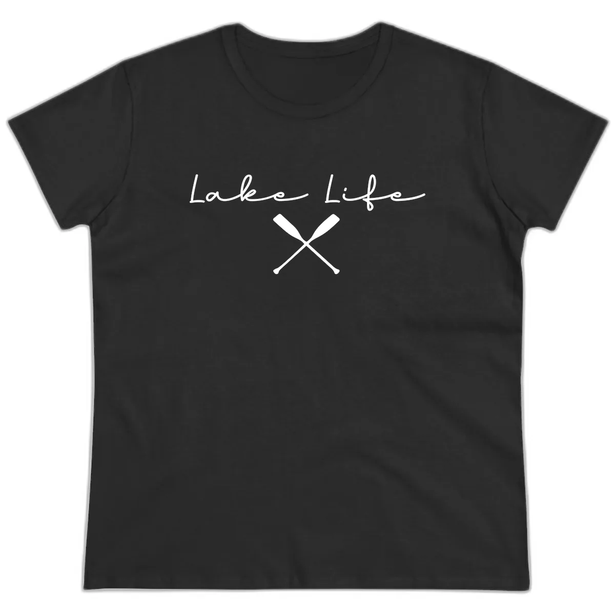 Lake Life With Oars Design Ladies Tee in Black