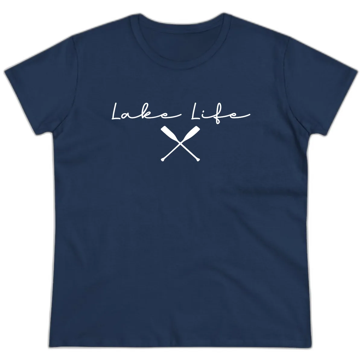 Lake Life With Oars Design Ladies Tee in Navy