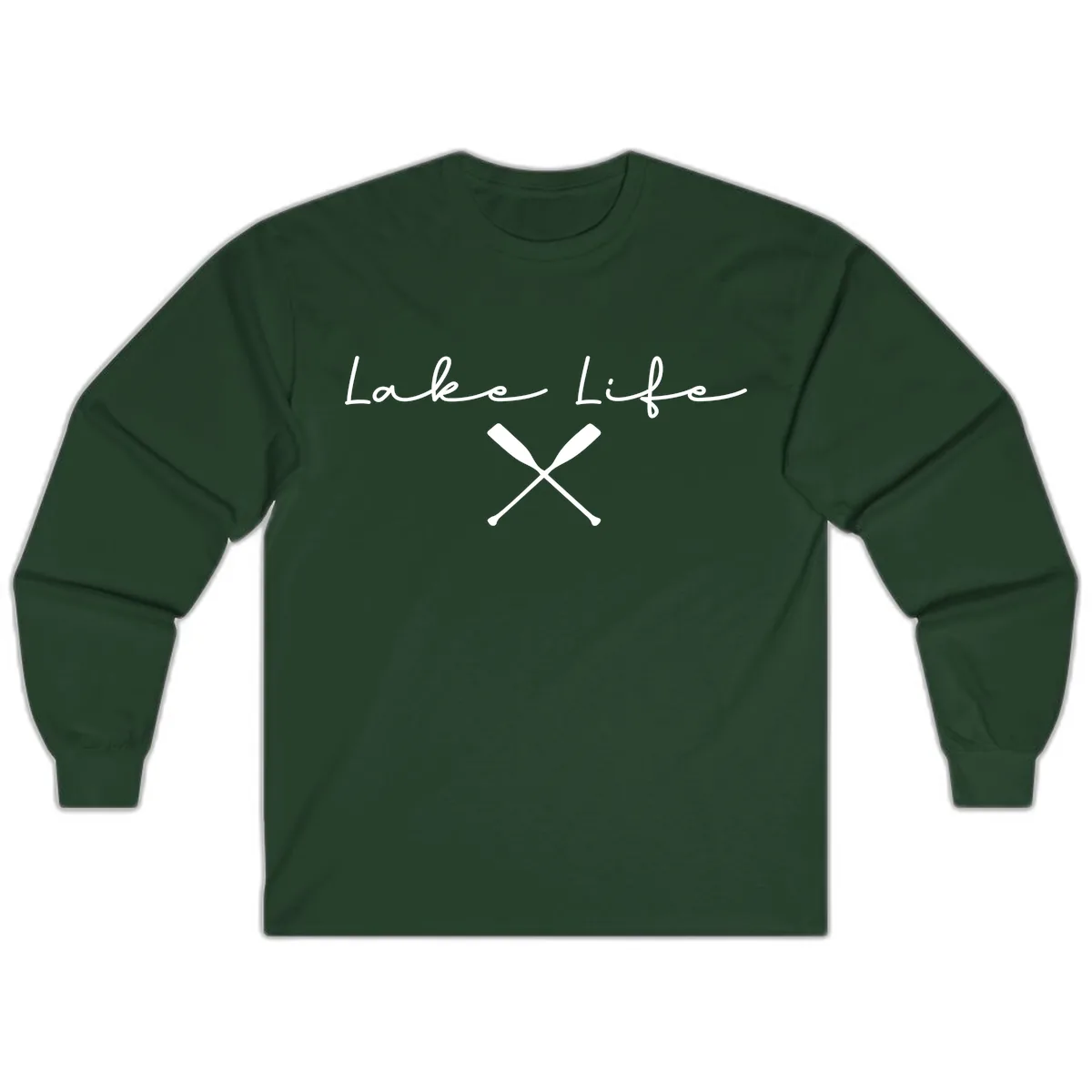Lake Life With Oars Design Long Sleeve in Forest Green