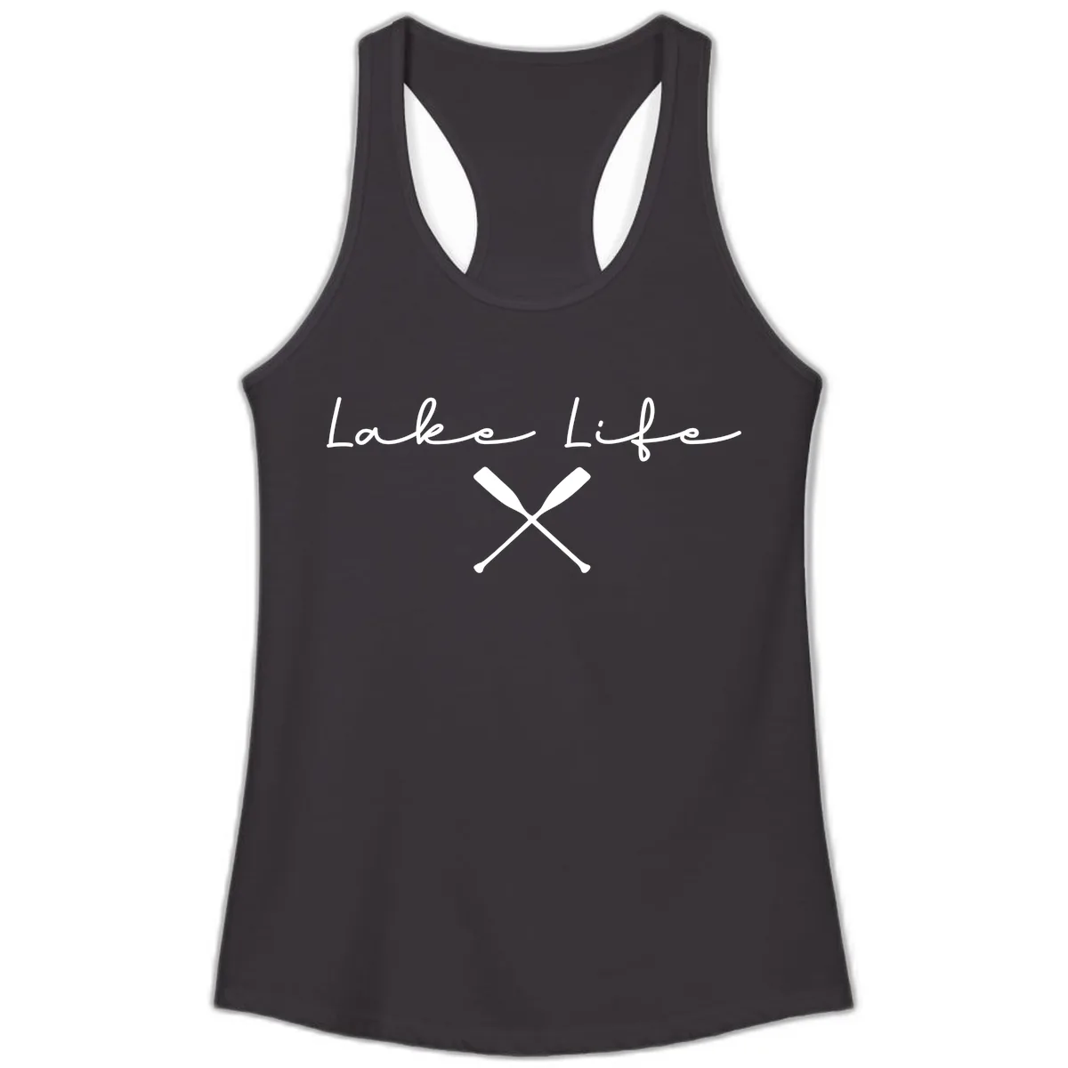Lake Life With Oars Design Ladies Tank in Black