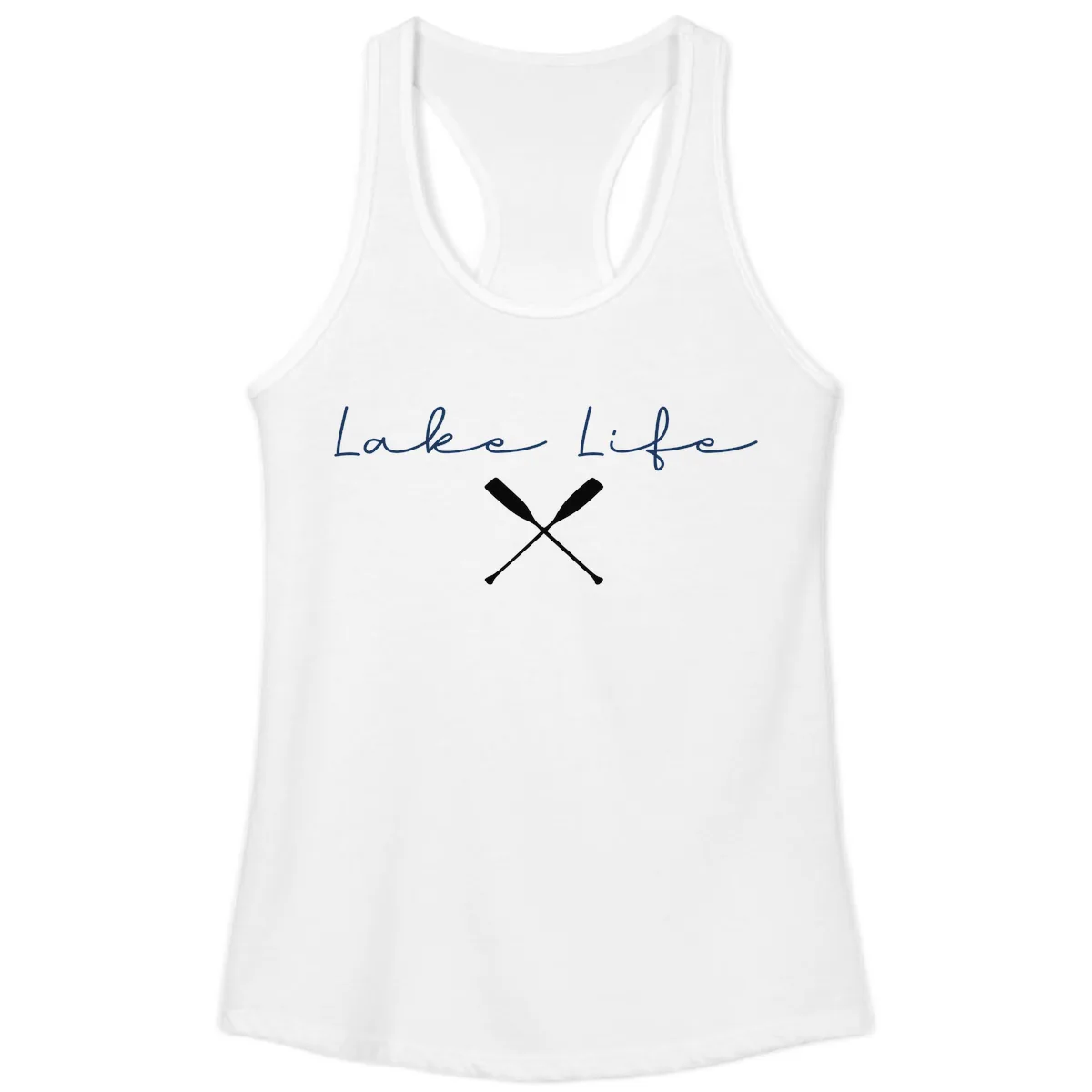 Lake Life With Oars Design Ladies Tank in White