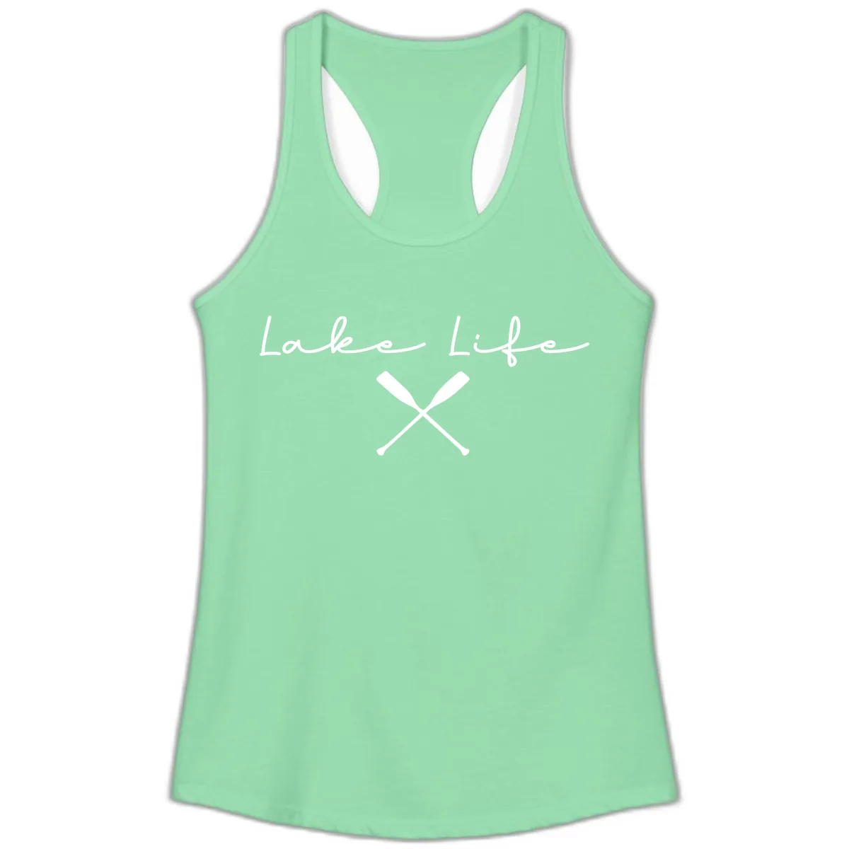 Lake Life With Oars Design Ladies Tank in Solid Mint