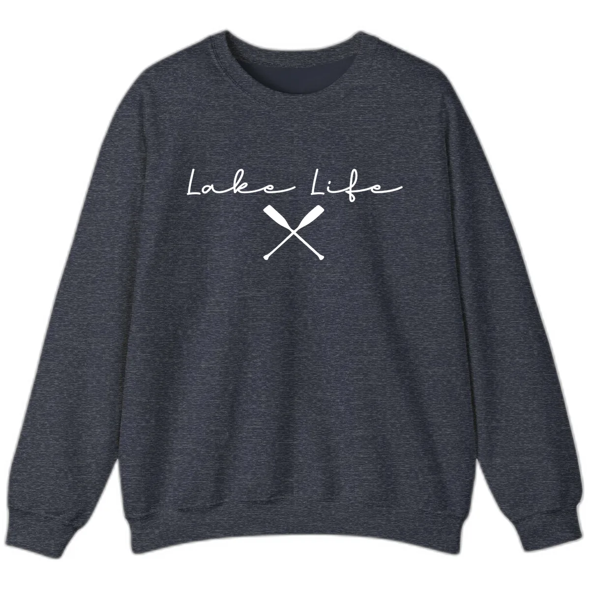 Lake Life With Oars Design Sweatshirt in Heather Sport Dark Navy