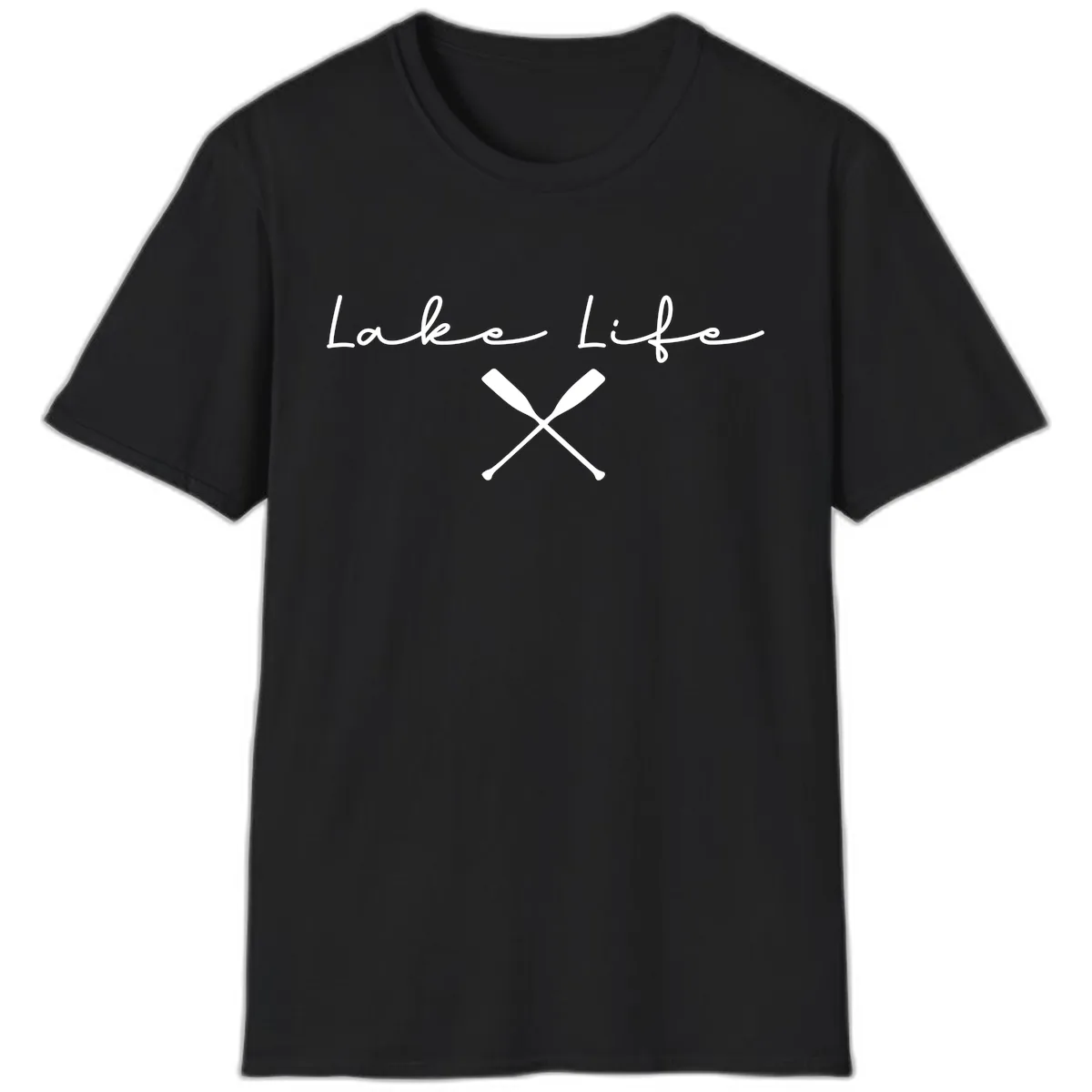 Lake Life With Oars Design T-Shirt in Black