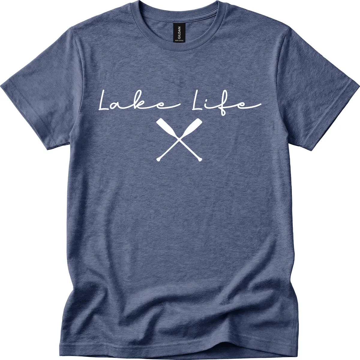 Lake Life With Oars Design T-Shirt in Heather Navy