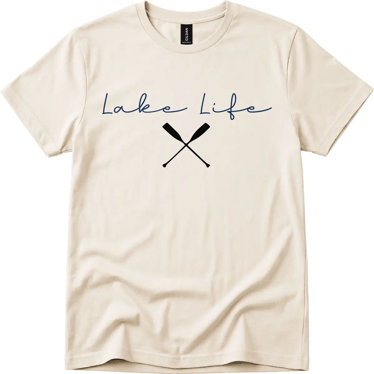 Lake Life With Oars Design T-Shirt in Natural