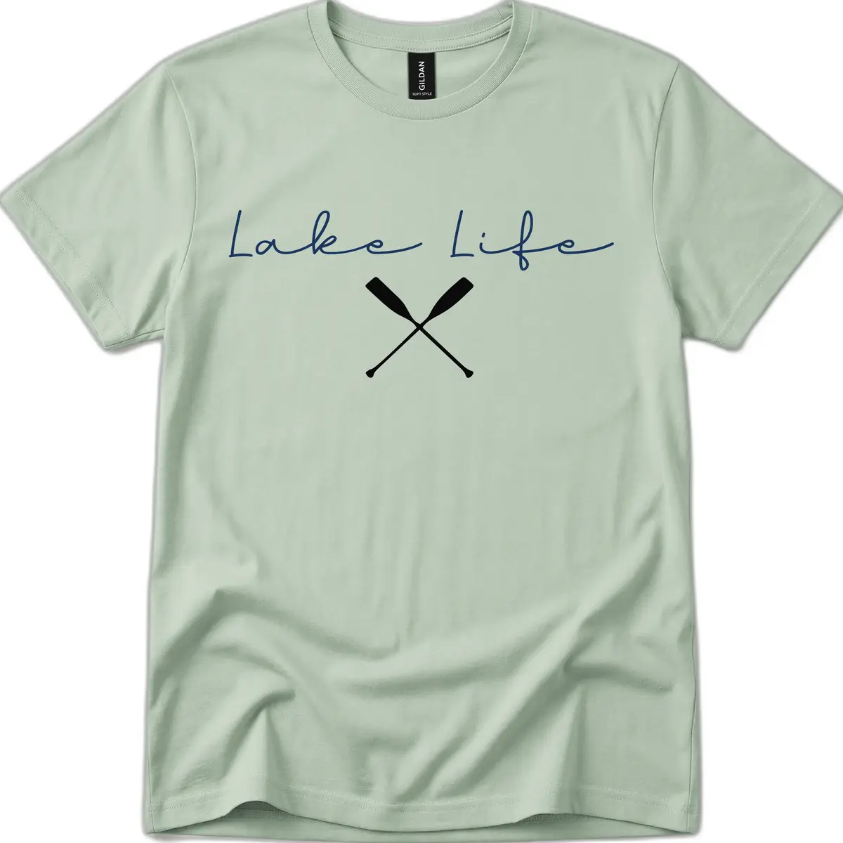 Lake Life With Oars Design T-Shirt in Sage