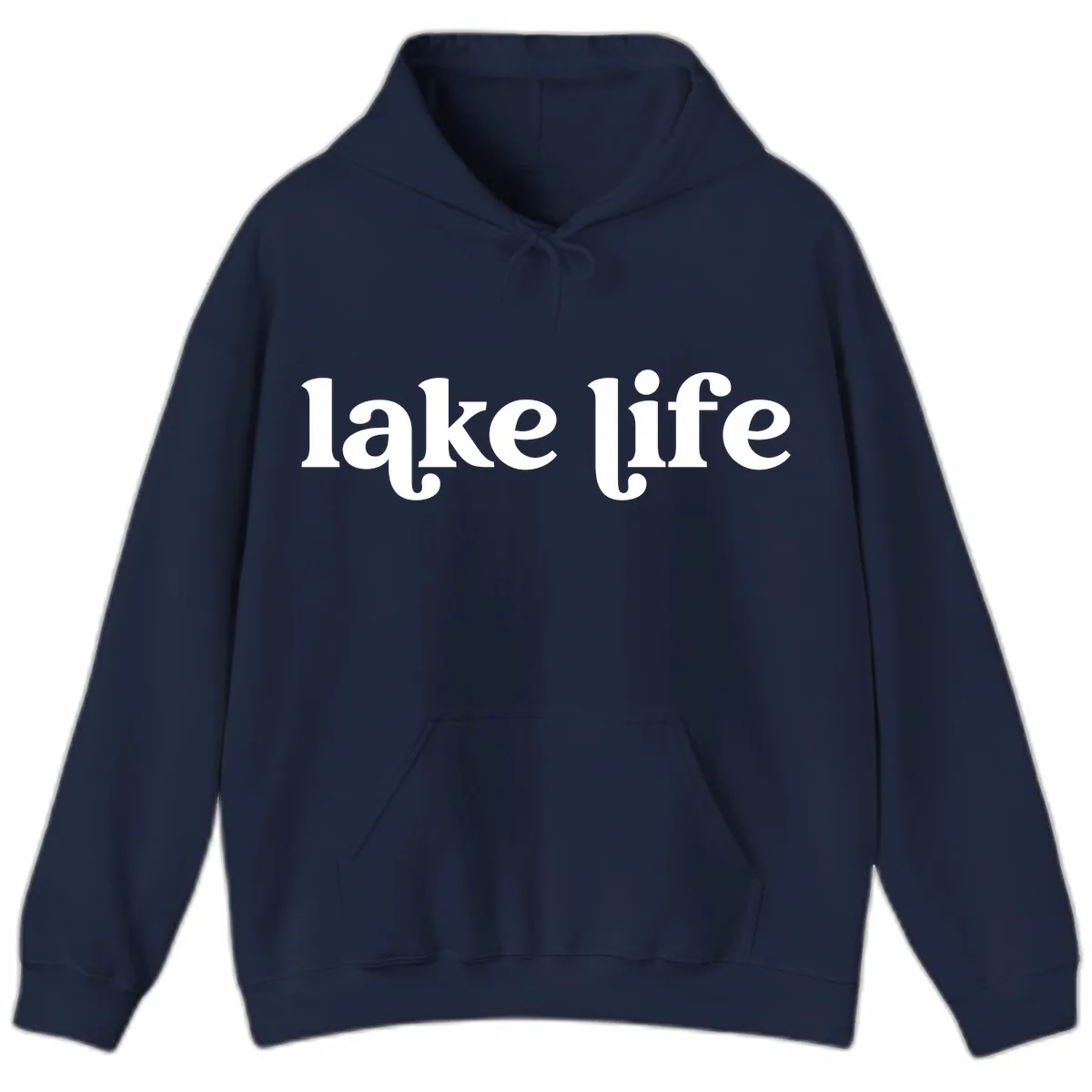 Lake Life Typography Design Hoodie in Navy
