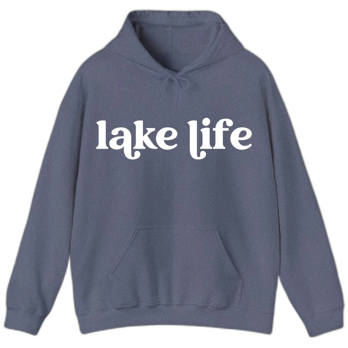 Lake Life Typography Design Hoodie in Heather Navy