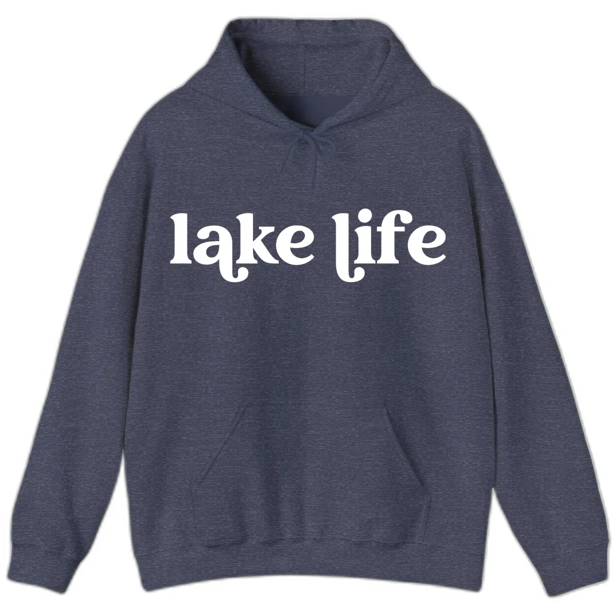 Lake Life Typography Design Hoodie in Heather Sport Dark Navy