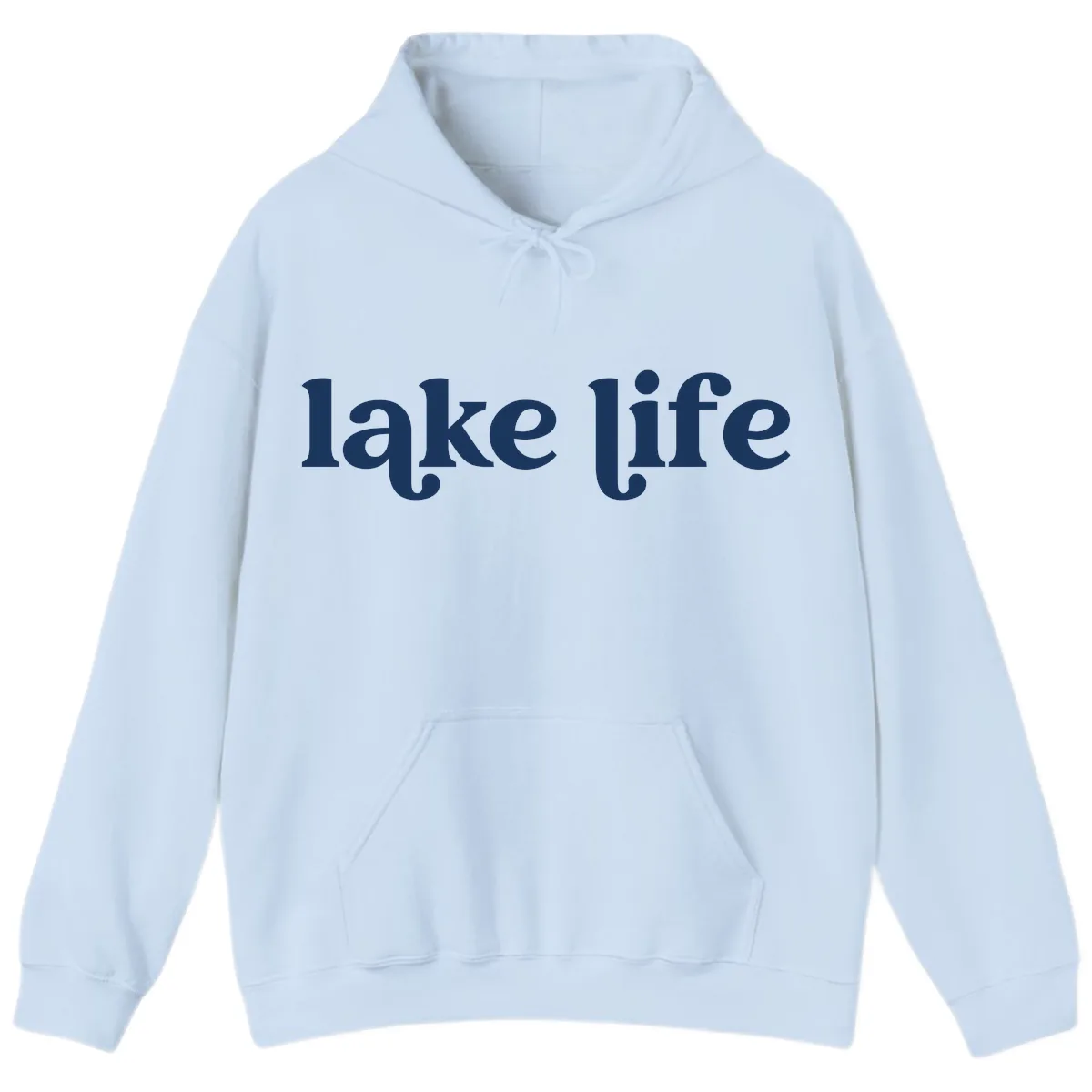 Lake Life Typography Design Hoodie in Light Blue