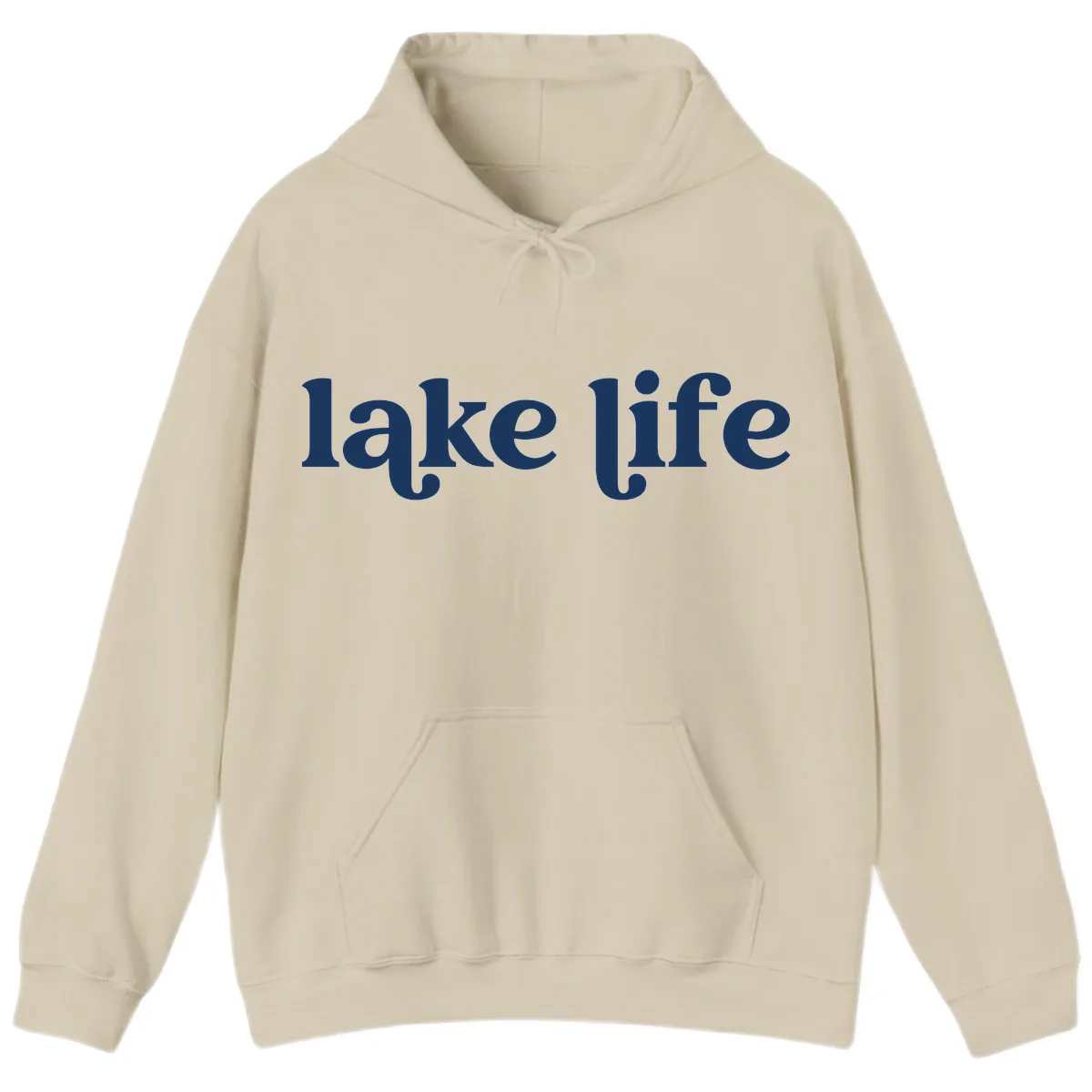 Lake Life Typography Design Hoodie in Sand