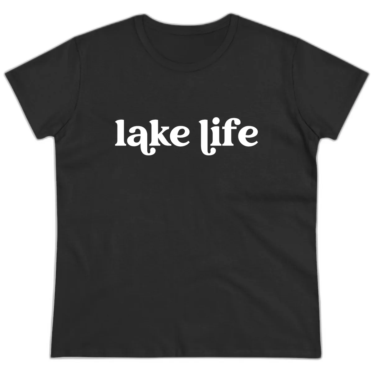 Lake Life Typography Design Ladies Tee in Black