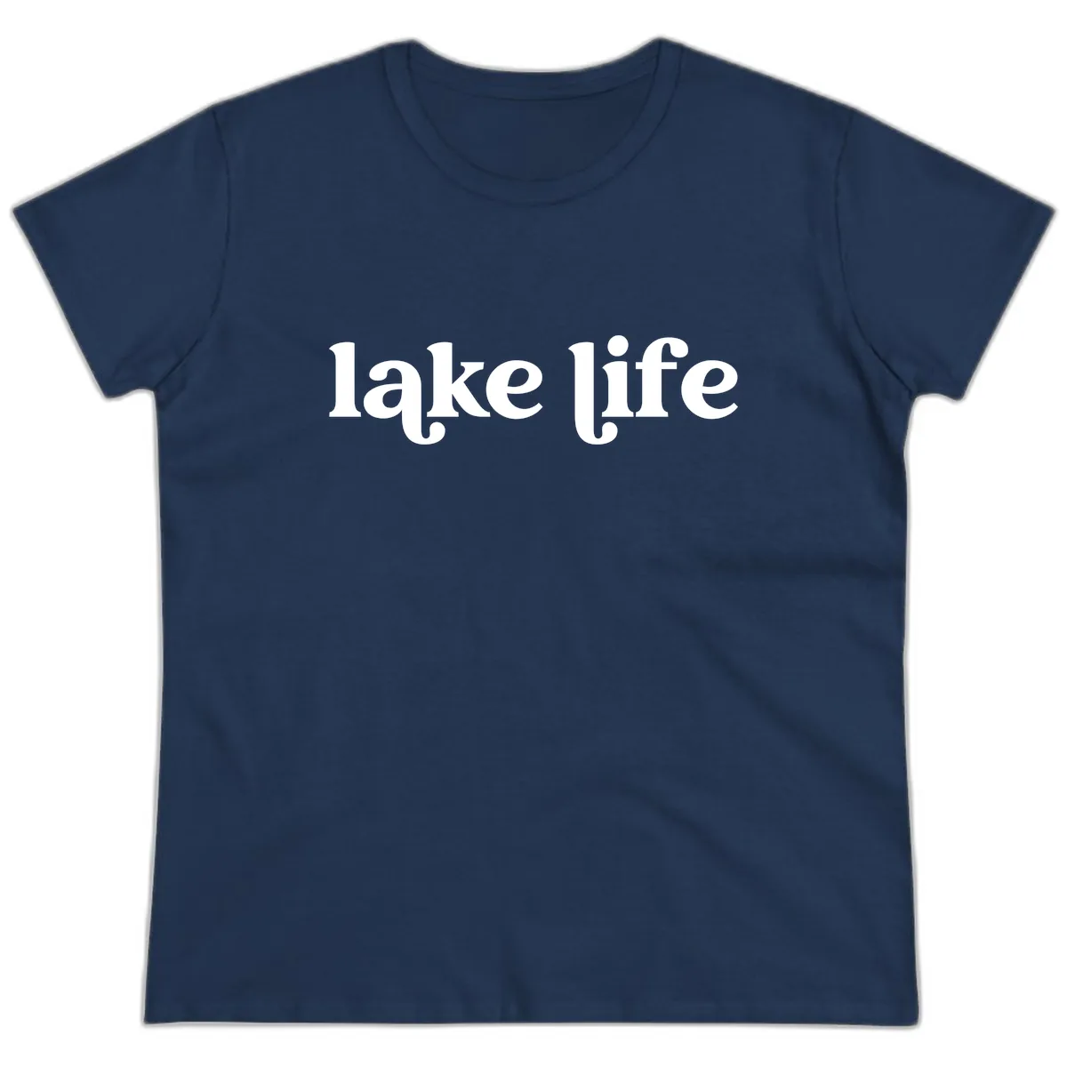 Lake Life Typography Design Ladies Tee in Navy