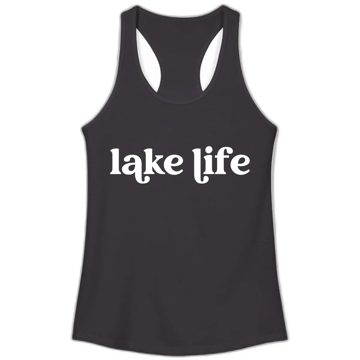 Lake Life Typography Design Ladies Tank in Black