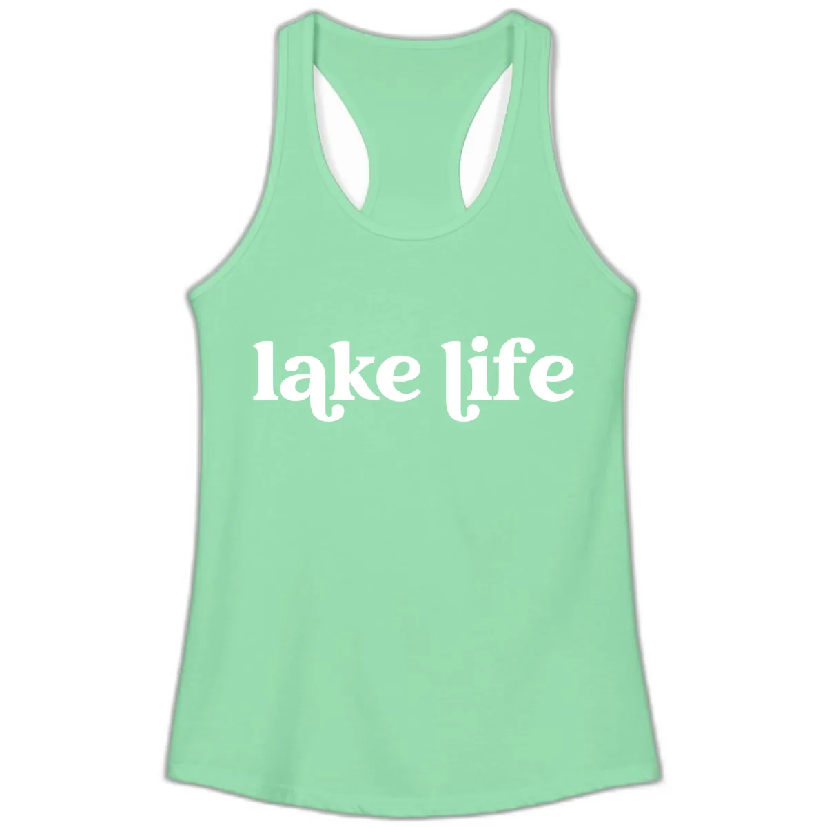 Lake Life Typography Design Ladies Tank in Solid Mint