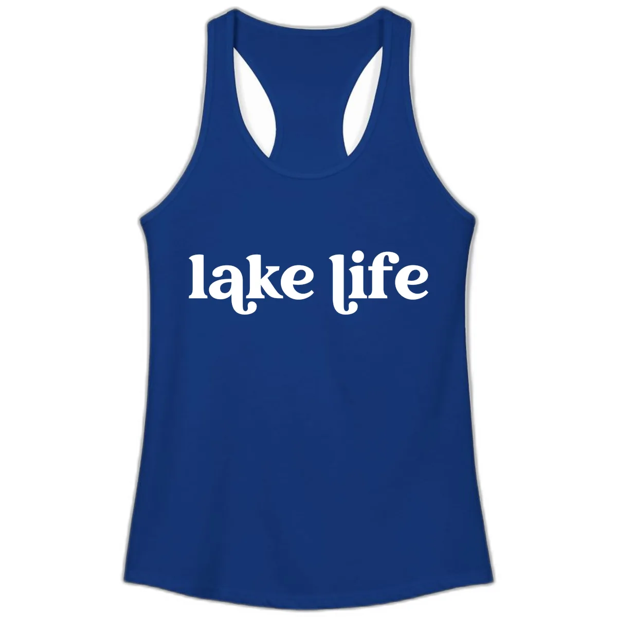 Lake Life Typography Design Ladies Tank in Solid Royal