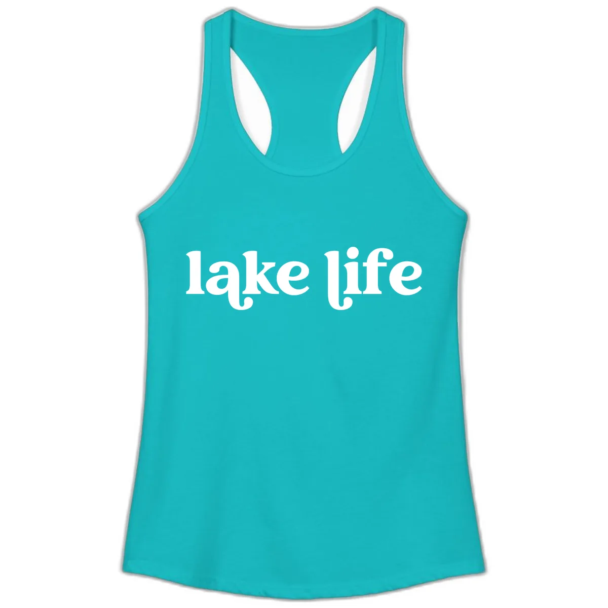 Lake Life Typography Design Ladies Tank in Tahiti Blue