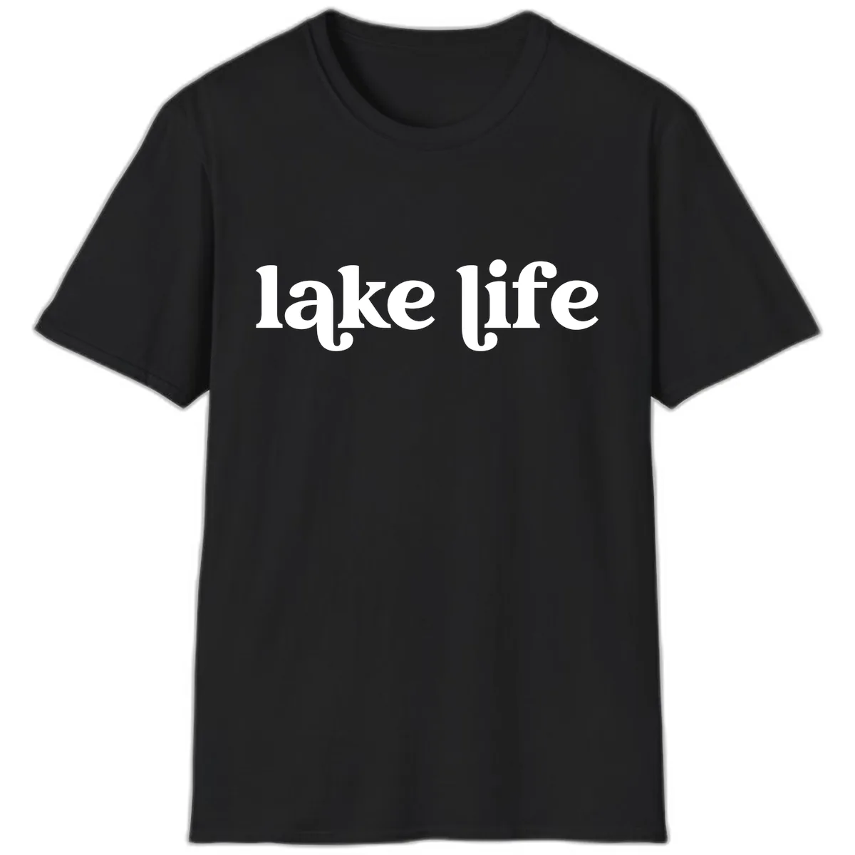Lake Life Typography Design T-Shirt in Black