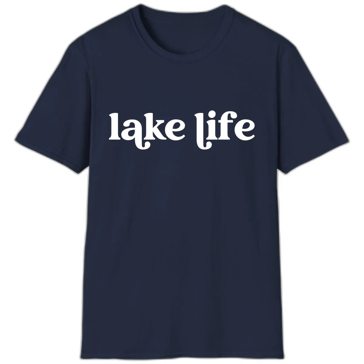 Lake Life Typography Design T-Shirt in Navy