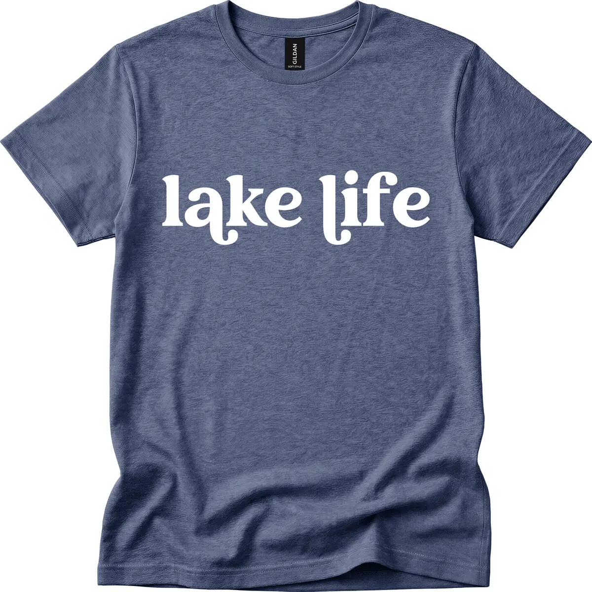Lake Life Typography Design T-Shirt in Heather Navy