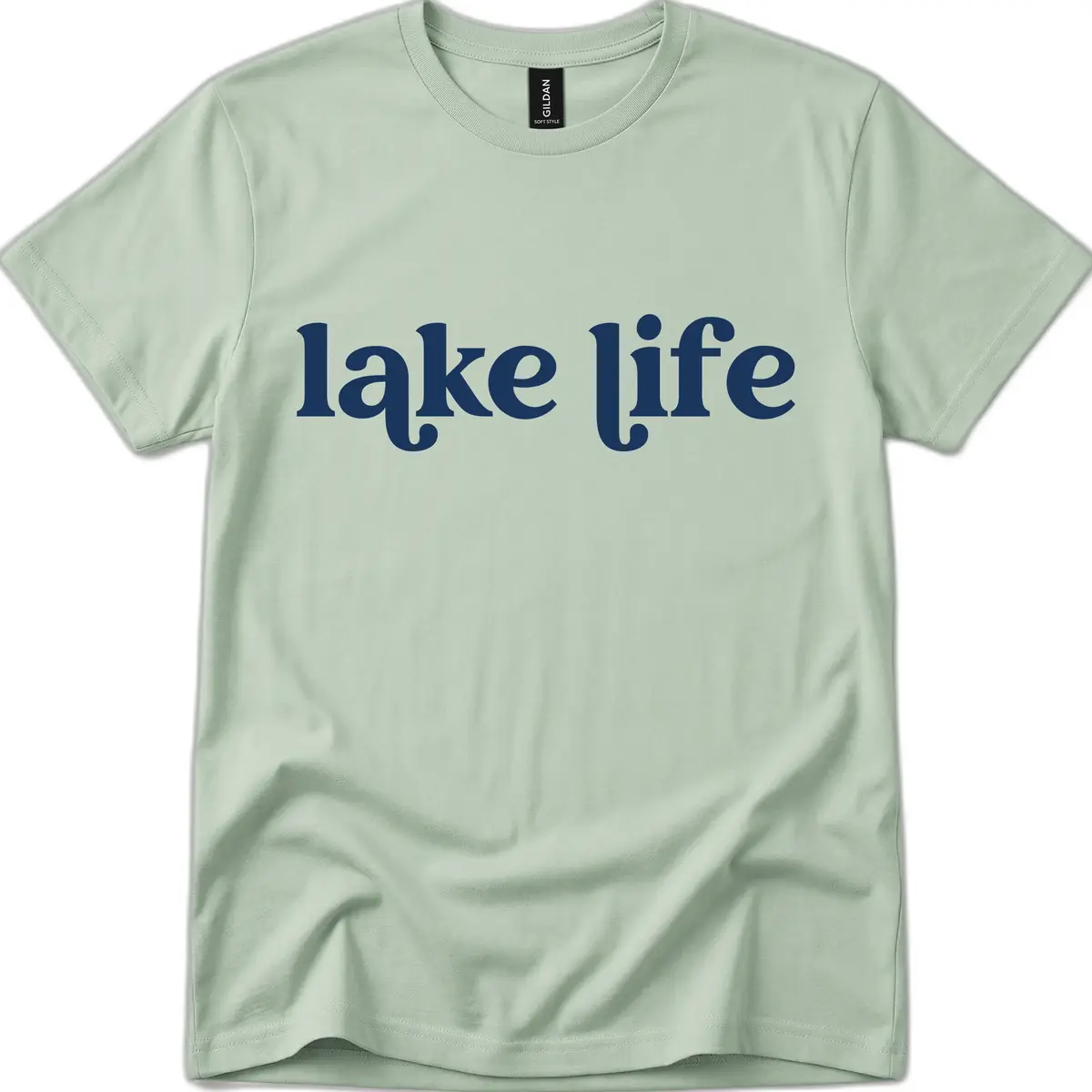 Lake Life Typography Design T-Shirt in Sage