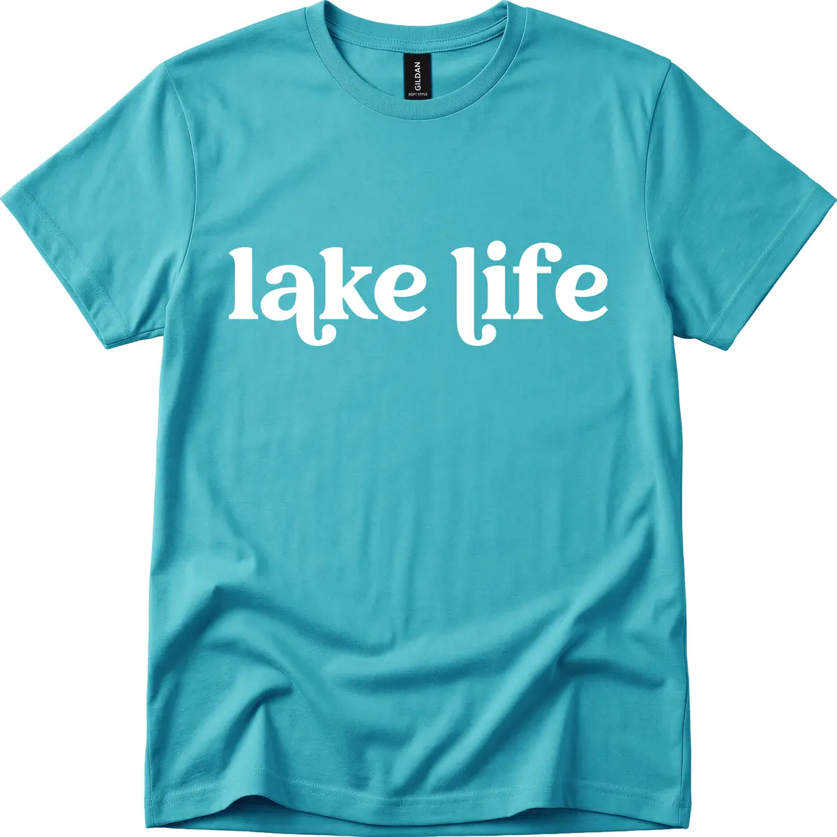 Lake Life Typography Design T-Shirt in Tropical Blue