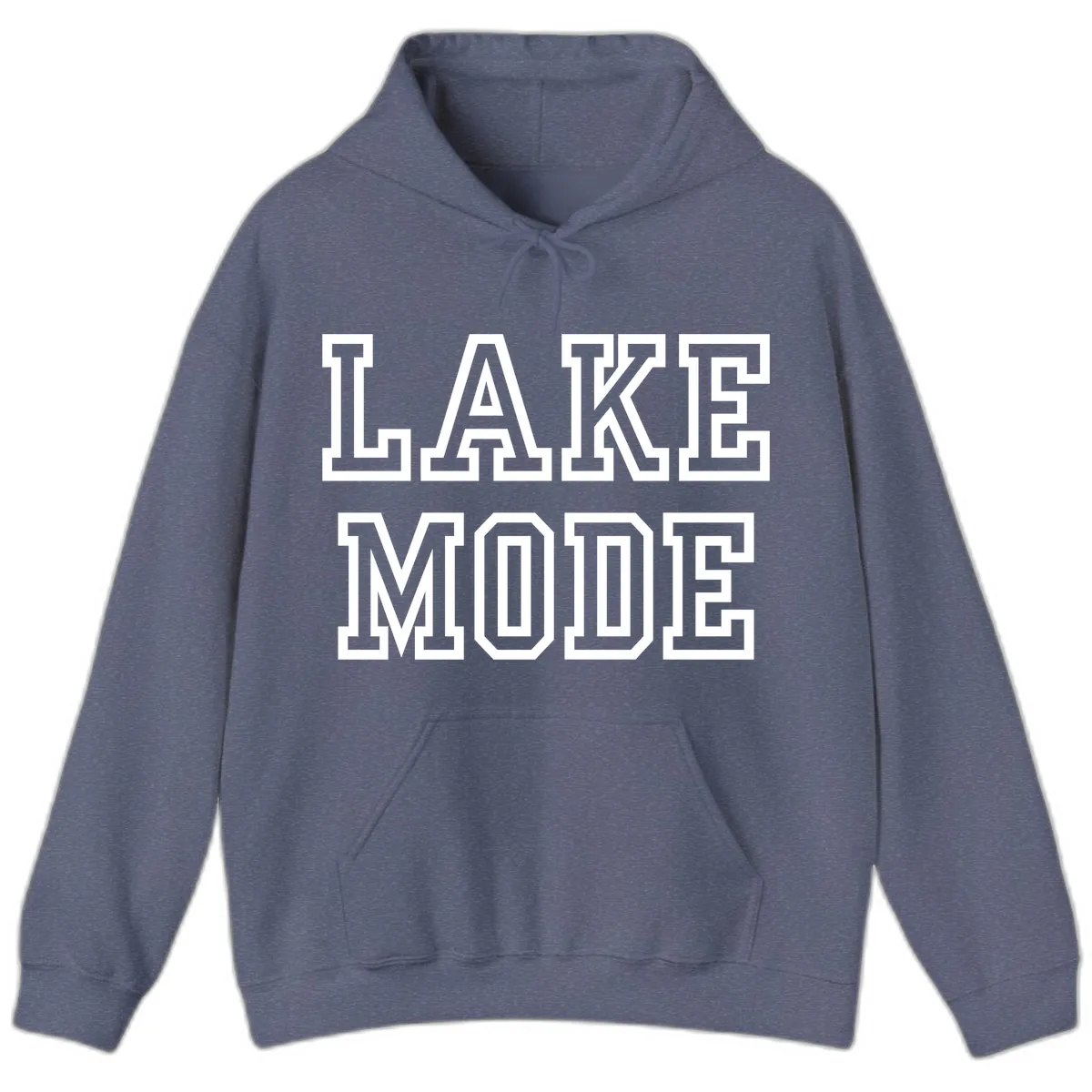 Lake Mode Typography Design Hoodie in Heather Navy