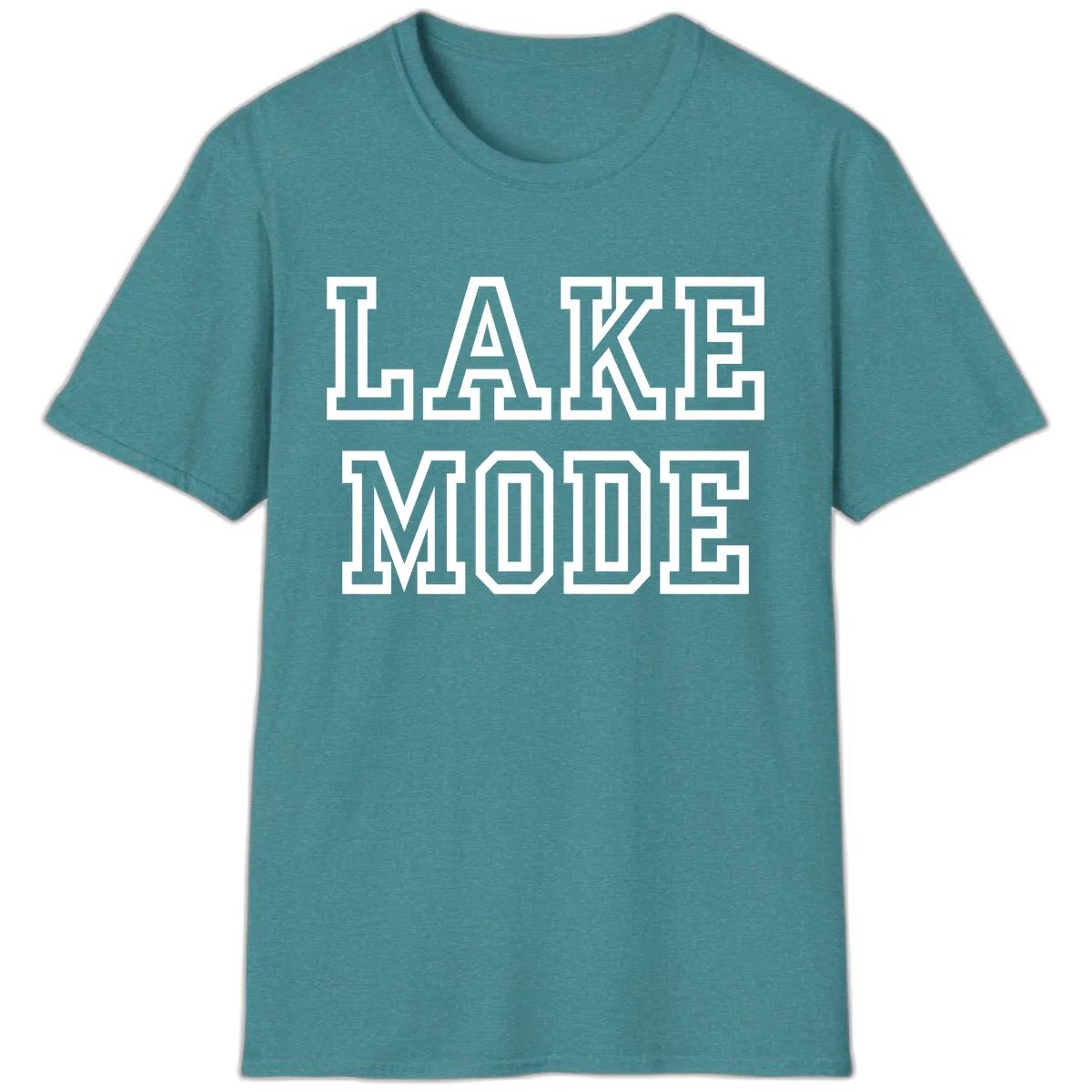 Lake Mode Typography Design T-Shirt in Heather Galapagos Blue
