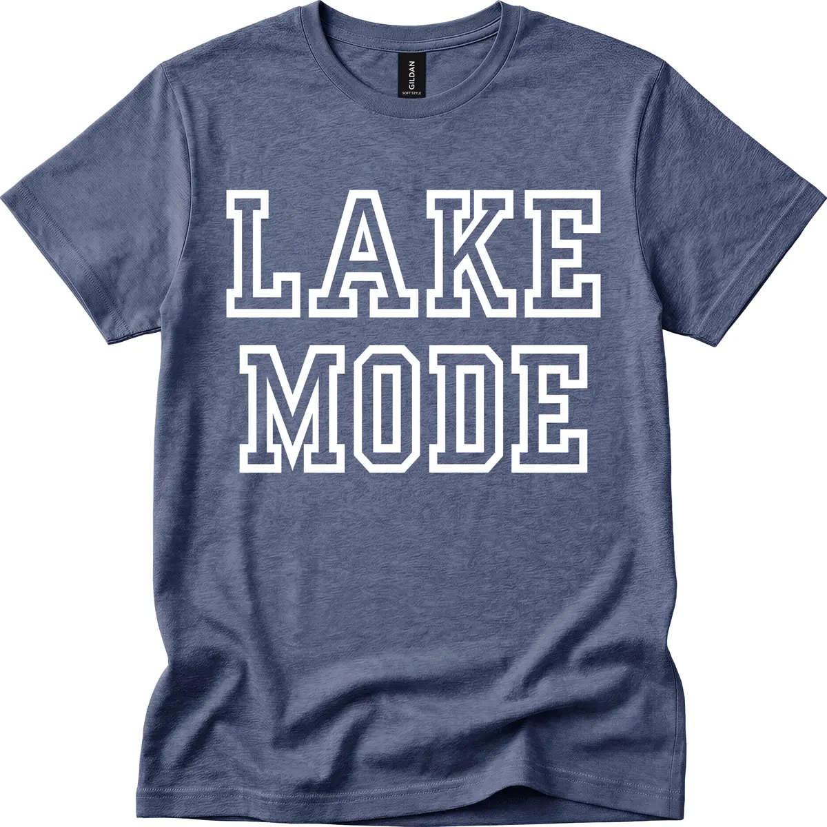 Lake Mode Typography Design T-Shirt in Heather Navy