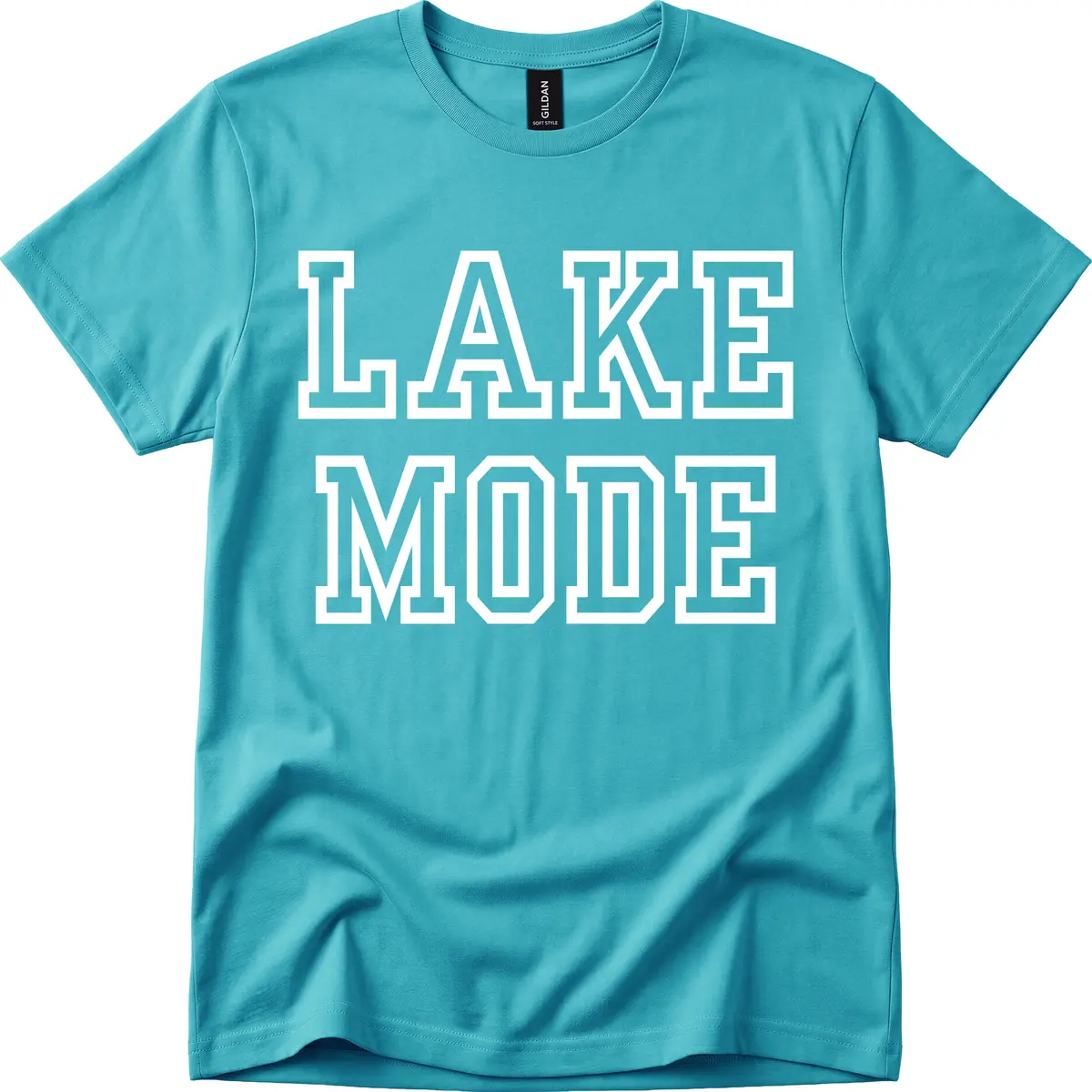 Lake Mode Typography Design T-Shirt in Tropical Blue