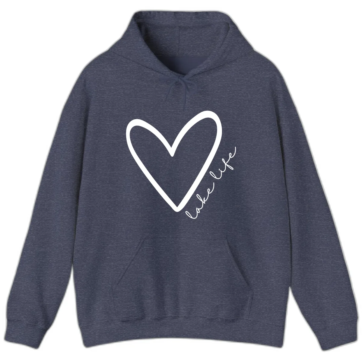 Lake Life Heart Design Hoodie in Heather Sport Dark Navy