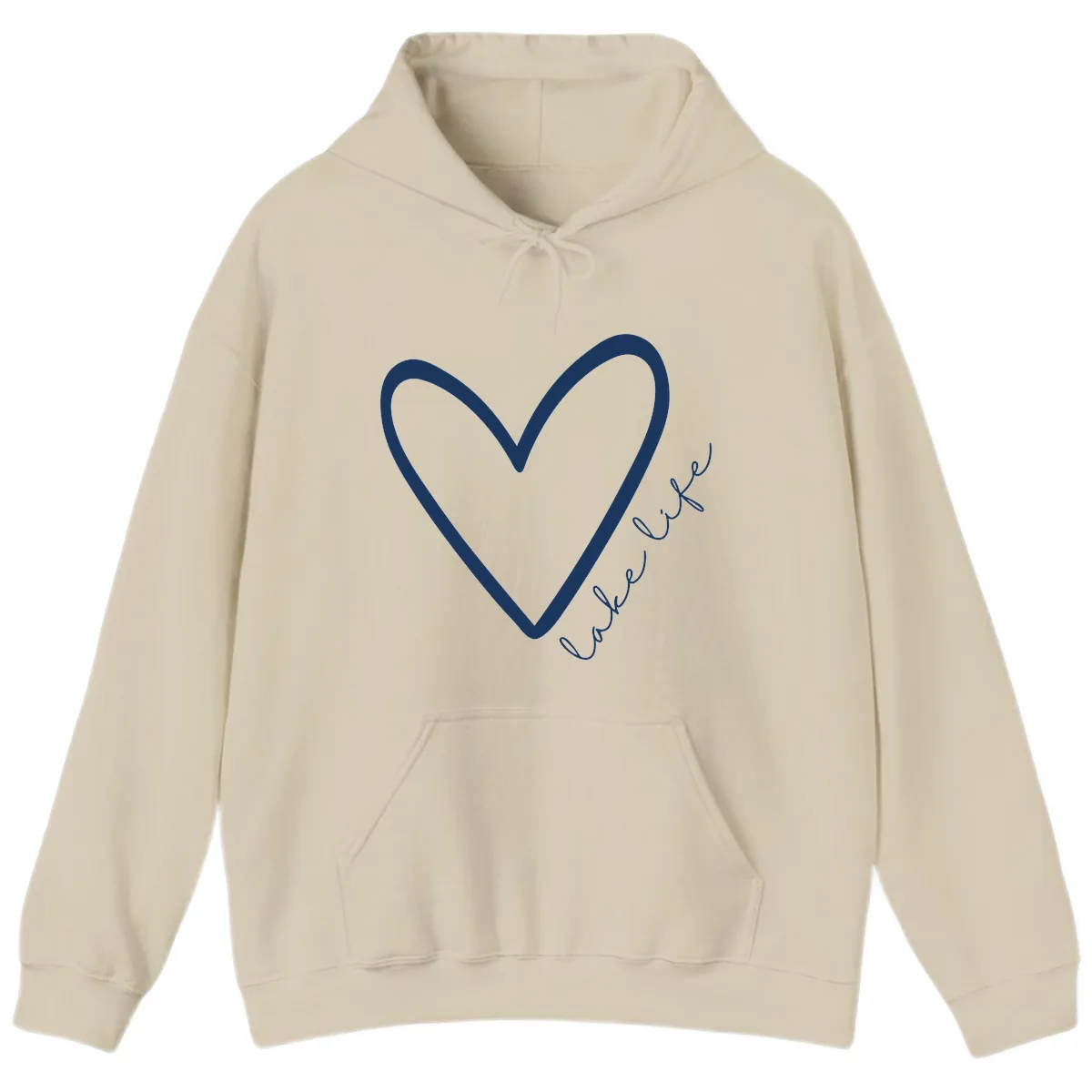 Lake Life Heart Design Hoodie in Sand